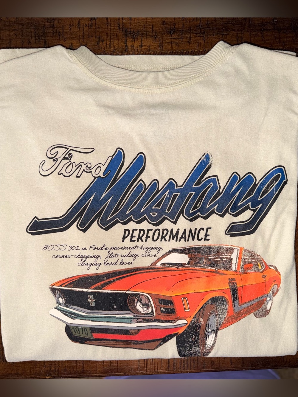 Ford Mustang Graphic Tee - White with Orange and Blue Print